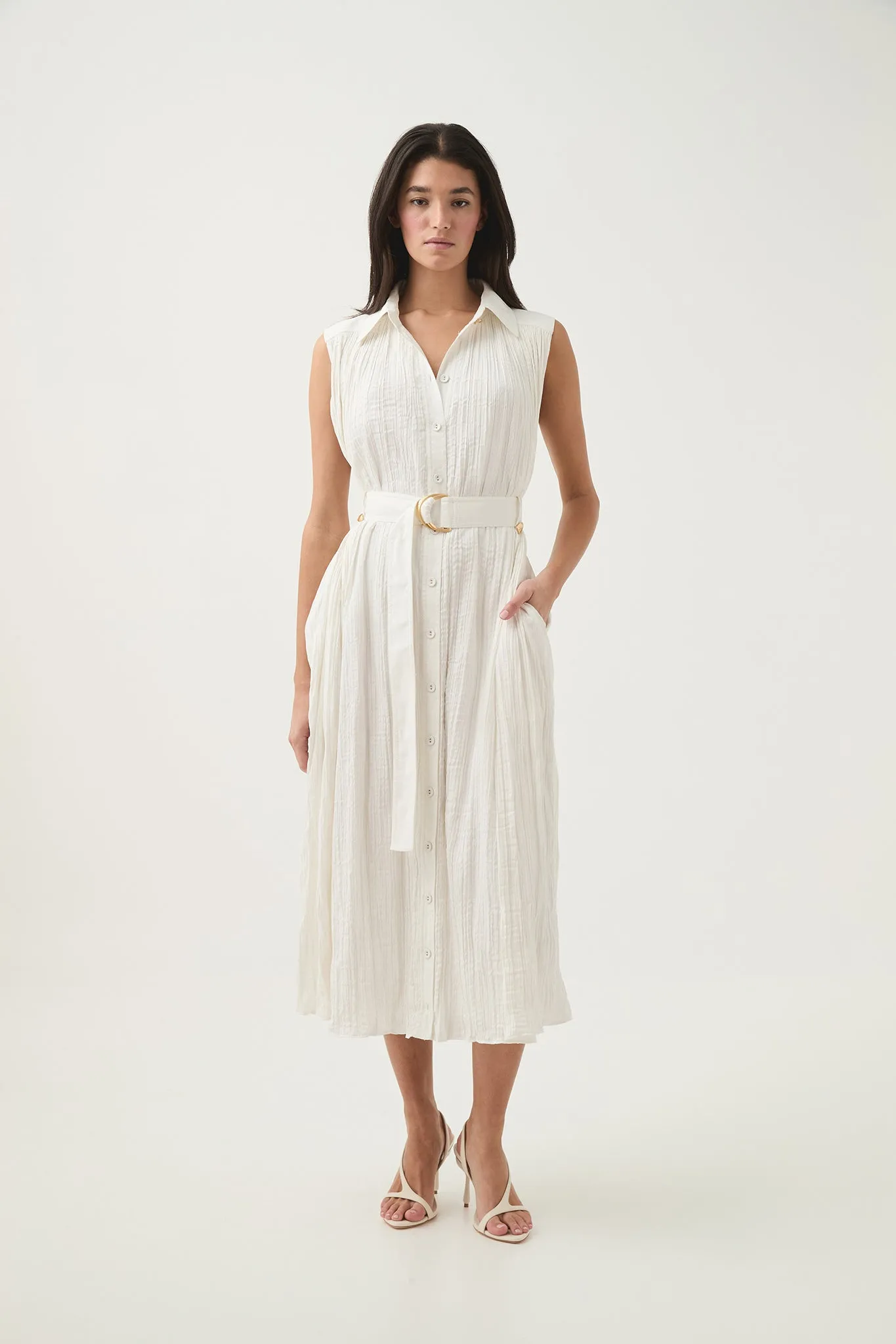 Risen Crushed Pleat Midi Dress