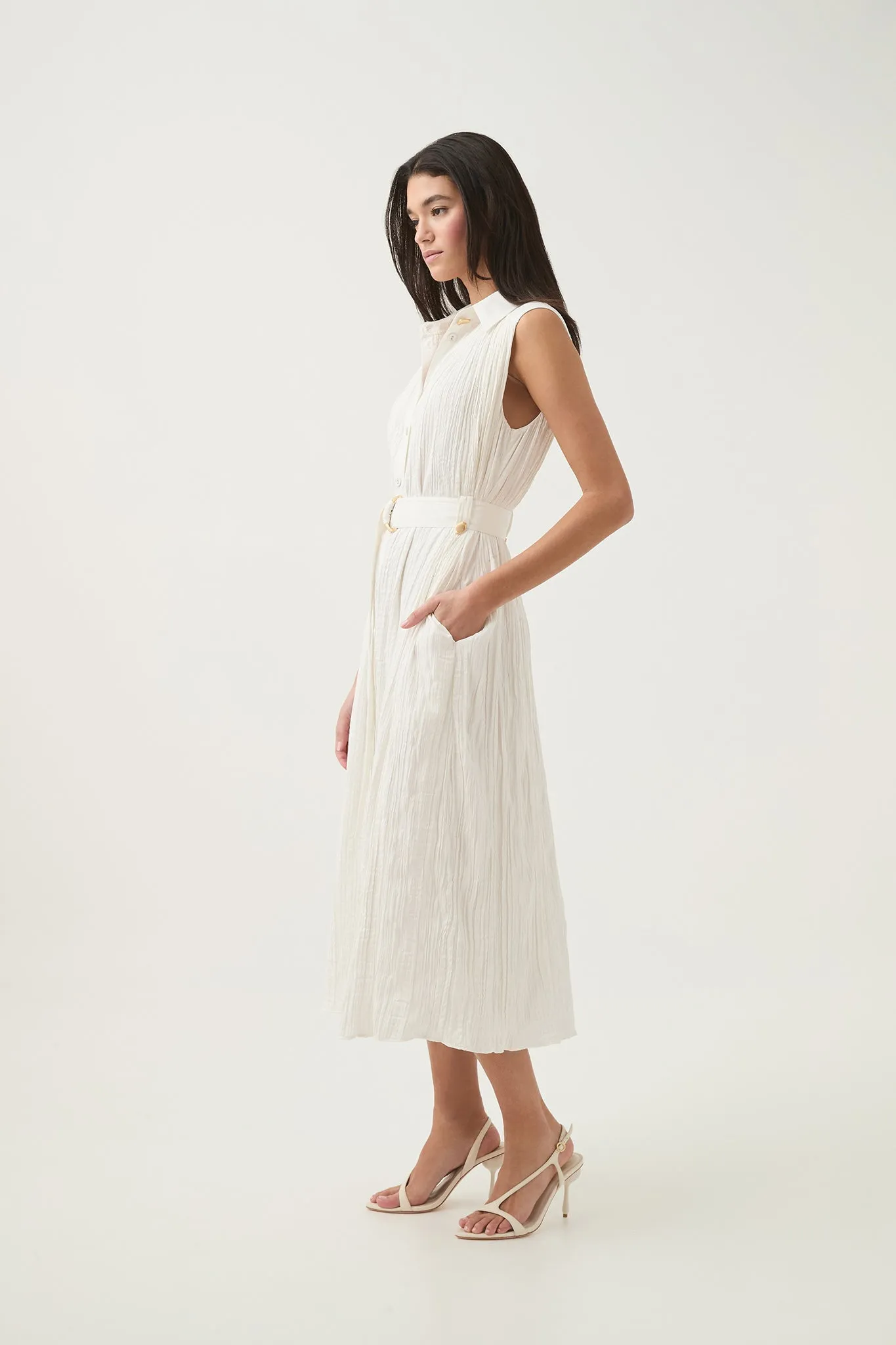 Risen Crushed Pleat Midi Dress