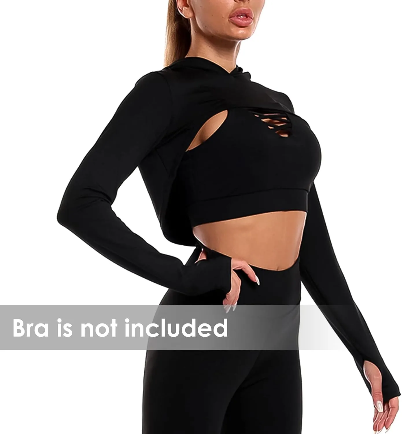 SEAUR Women's Cut Out Long Sleeve Crop Tops Super Cropped Sweatshirt Workout Athletic Yoga Gym Crop Top Pullover Activewear