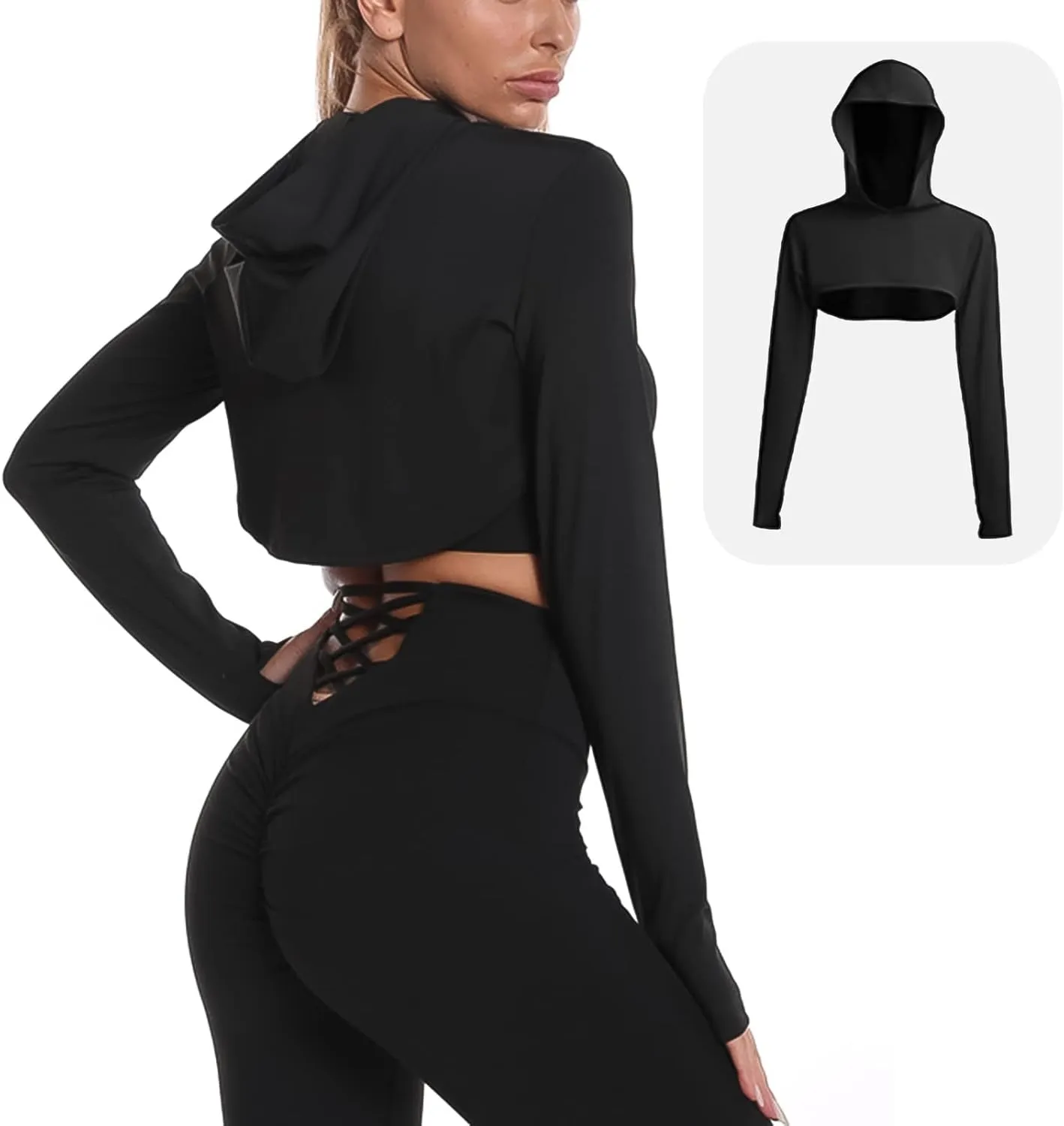 SEAUR Women's Cut Out Long Sleeve Crop Tops Super Cropped Sweatshirt Workout Athletic Yoga Gym Crop Top Pullover Activewear