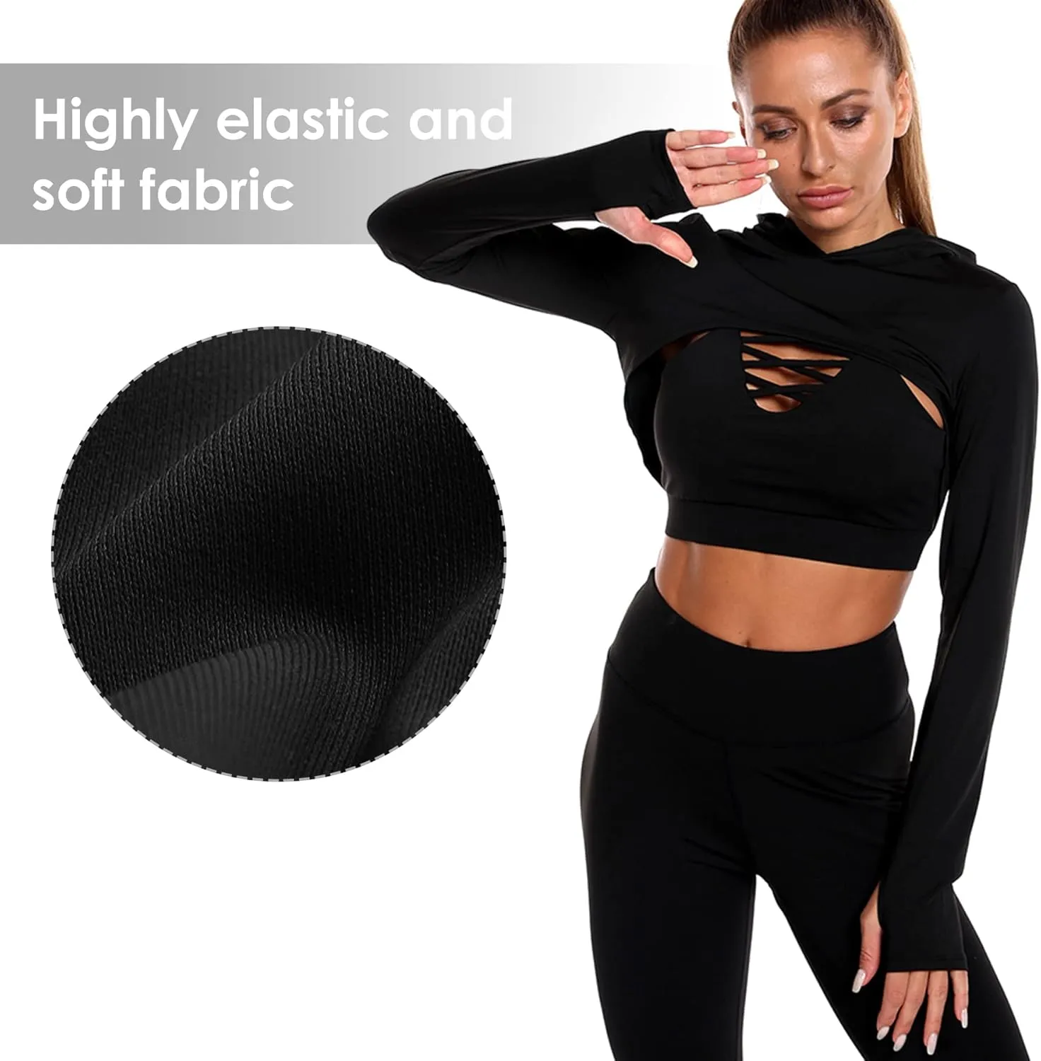 SEAUR Women's Cut Out Long Sleeve Crop Tops Super Cropped Sweatshirt Workout Athletic Yoga Gym Crop Top Pullover Activewear