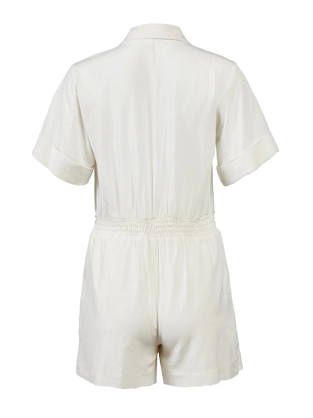 Short Sleeve Belted Romper in Winter White