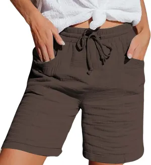 Shorts for Women Linen Shorts Elastic Waist Casual Lightweight with Pockets Cute Drawstring Summer Beach Shorts 2025 Fashion