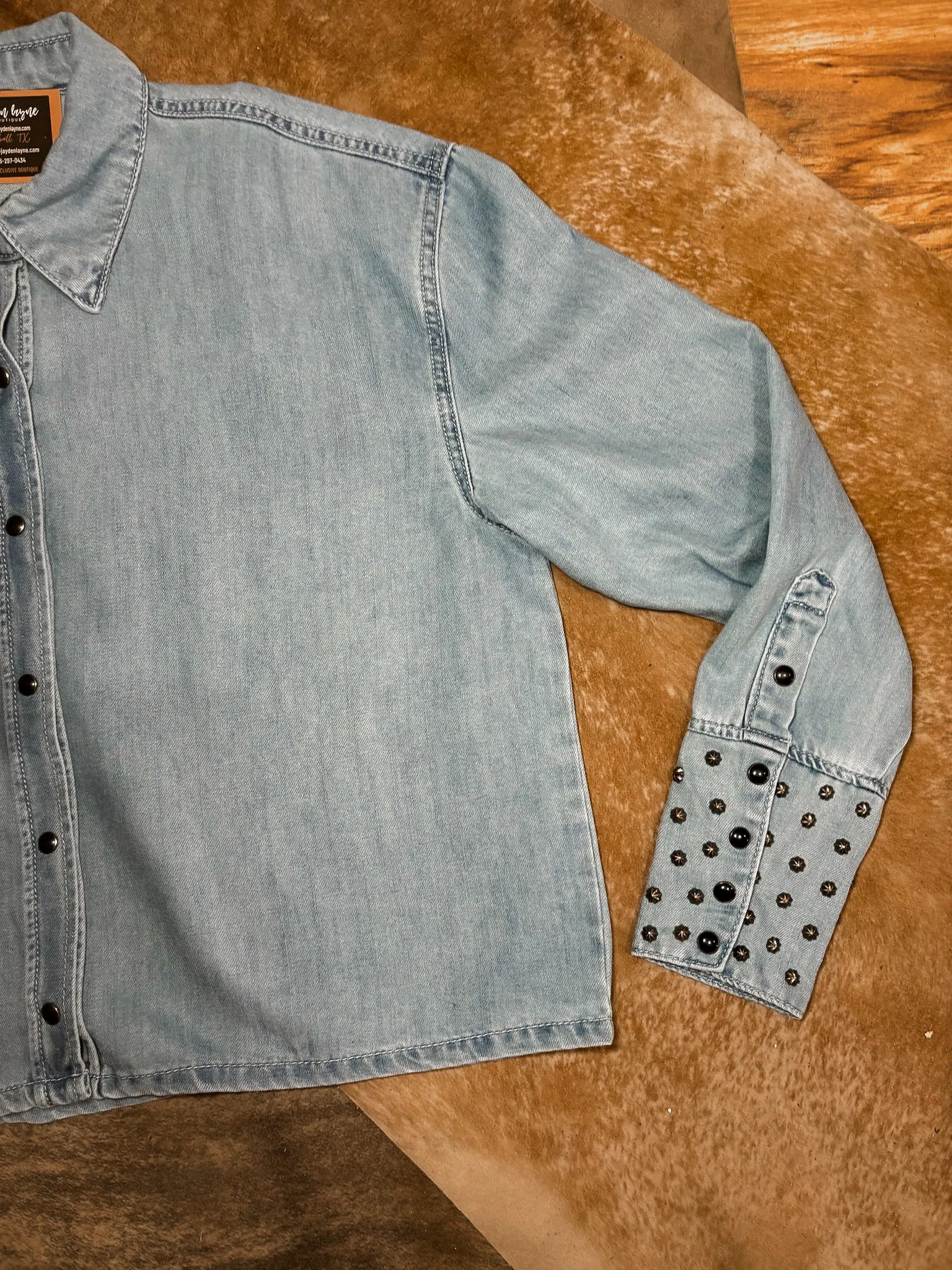 Studded denim button down shirt