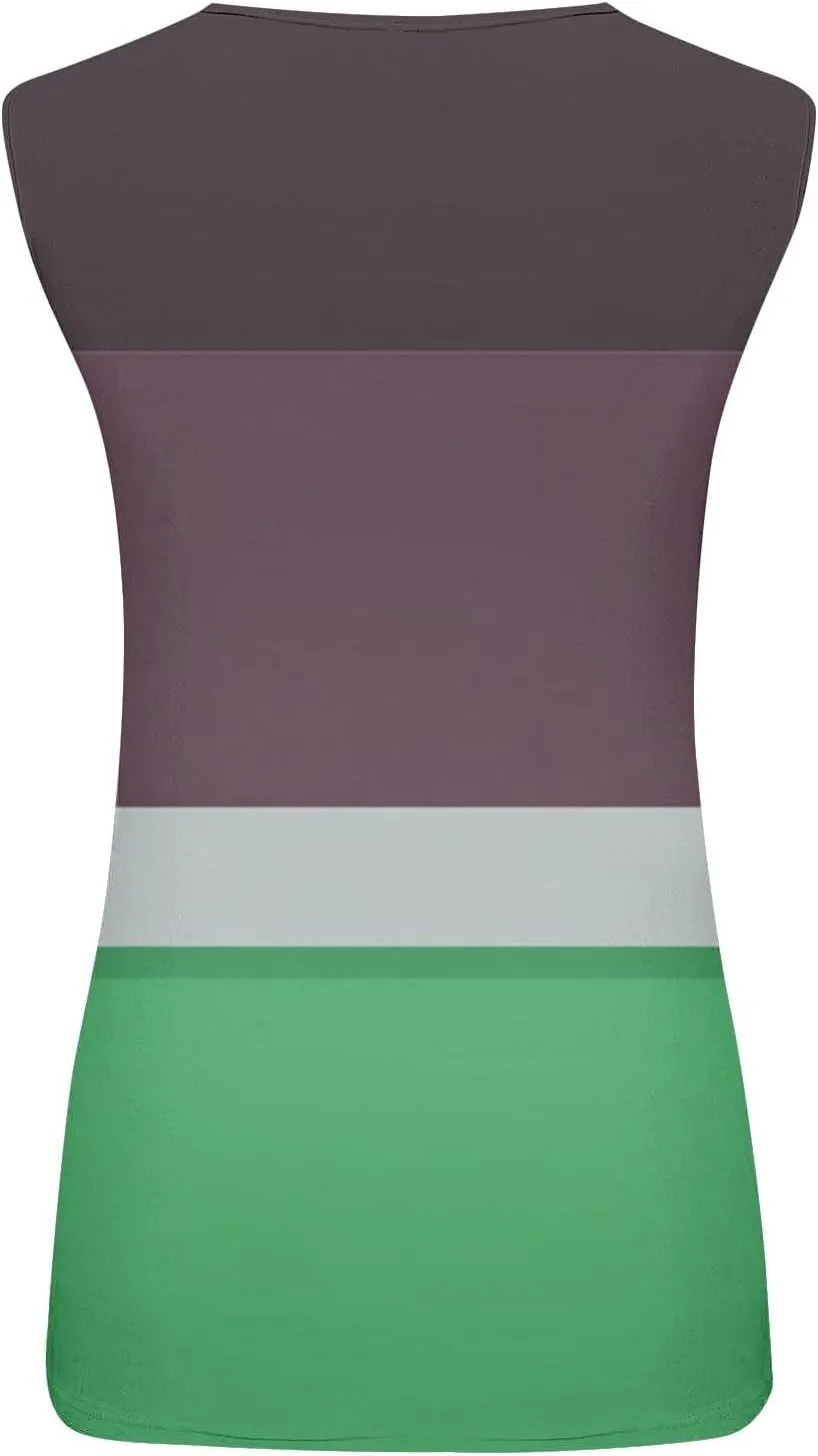 Summer Tank Tops for Women 2025 Color Block Print Casual V Neck Sleeveless Tops Trendy Summer Beach Comfy Tank Top
