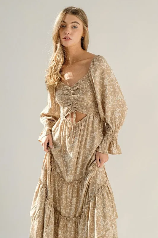 Taupe Moss Velvet Tiered Dress