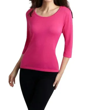 Three Quarter Sleeve Tunic Top in Fuchsia | Fuchsia