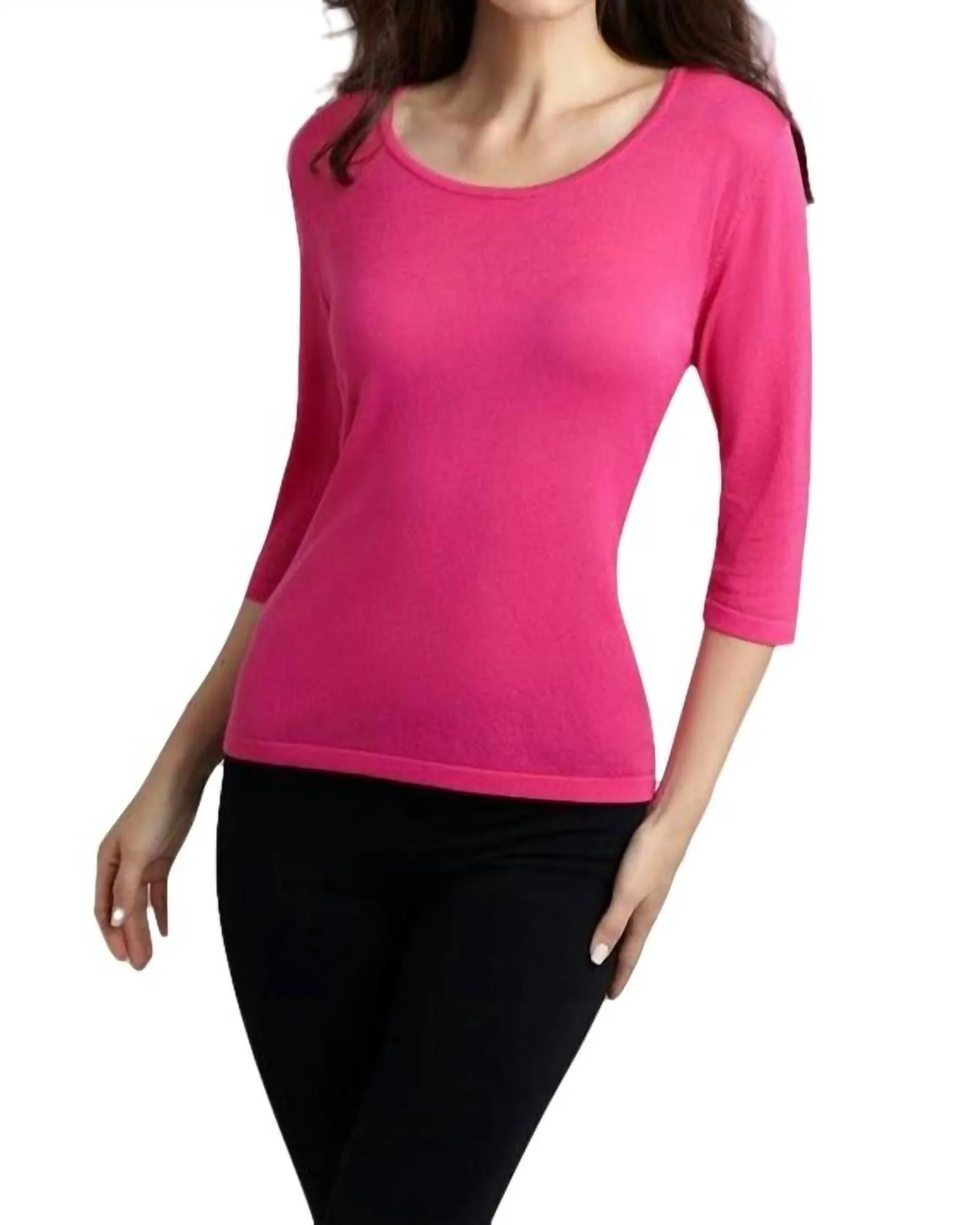 Three Quarter Sleeve Tunic Top in Fuchsia | Fuchsia