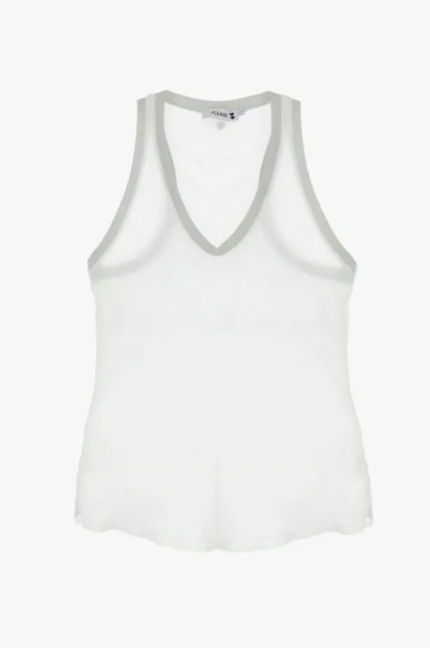 V Neck Metallic Trim Tank