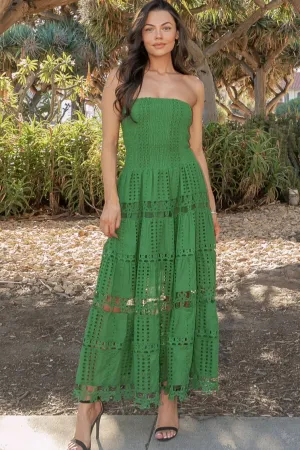 Vineyard Green Strapless Eyelet Midi Dress