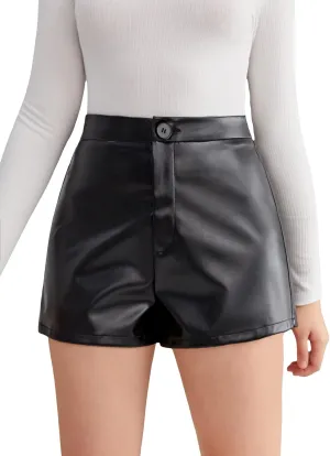 WDIRARA Girl's High Waisted Button Pu Leather Shorts Casual Shorts