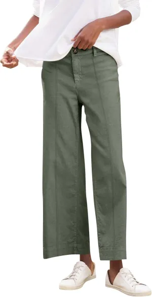 Wide Leg Cropped Pants for Women Elastic High Waist Wide Leg Linen Pants Summer Business Casual Pants with Pockets
