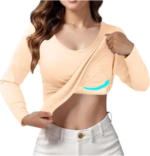 Womens Built-in Bra T-Shirt Padded Solid Color Long Sleeve Built in Bra Underwear Shirt Modal Sports Bra Workout Tops