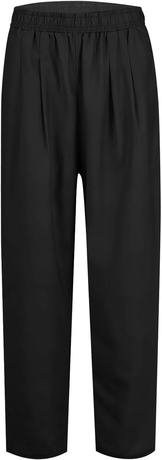 Women's Cotton Linen Pants Summer Elastic High Waist Wide Leg Pants Casual Lightweight Loose Trousers with Pockets