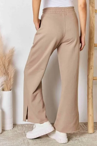 Women's RISEN Wide Waistband Slit Wide Leg Pants